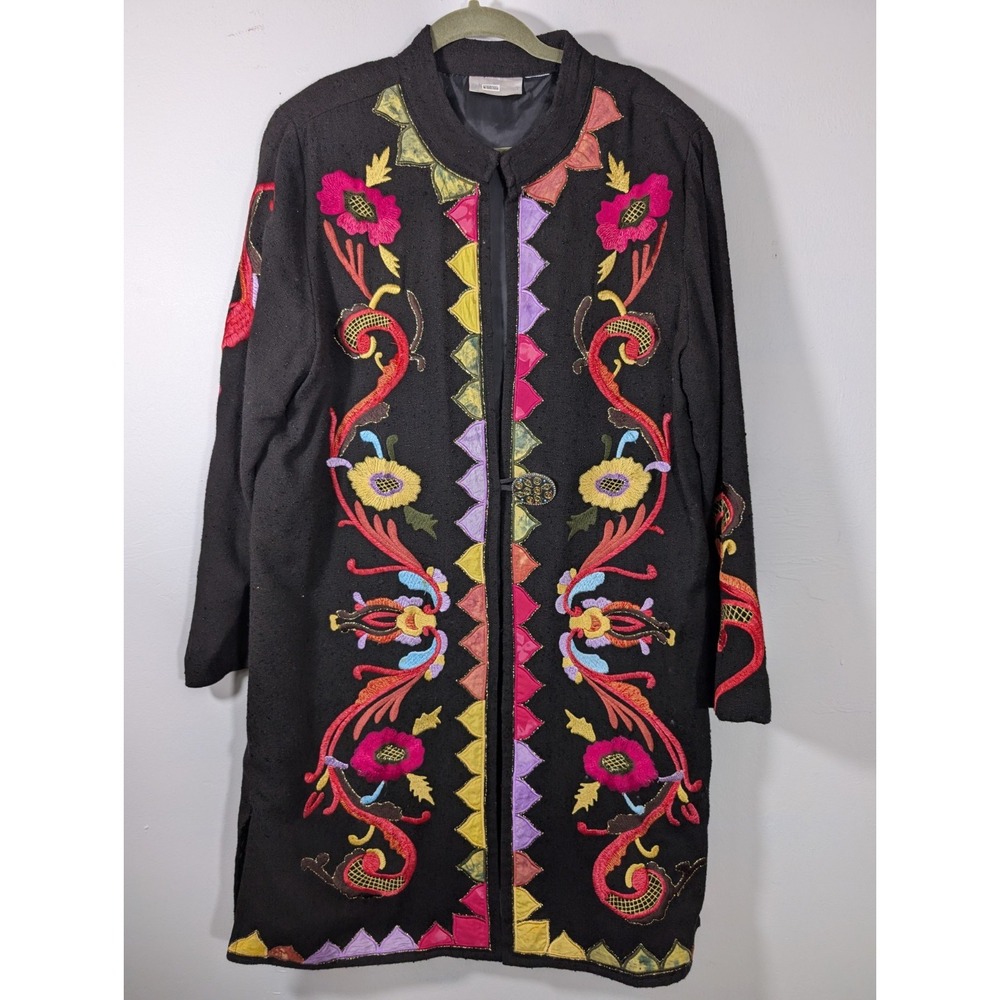 Soft Surroundings Long Embroidered Sweater/Jacket Floral Clasp